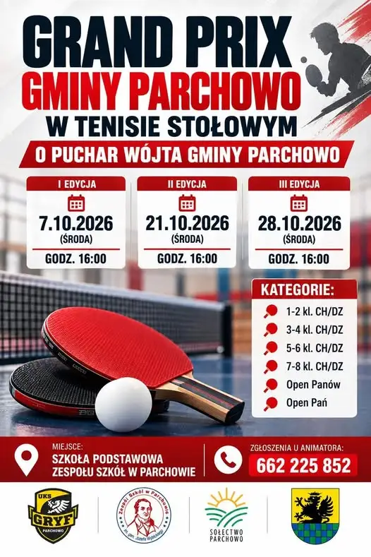 Grand Prix Gminy Parchowo w tenisie stołowym – harmonogram II edycji