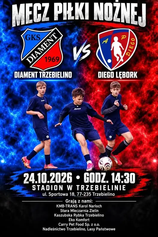 Junior C2 Diamentu Trzebielino zagra na własnym boisku z Diego Lębork