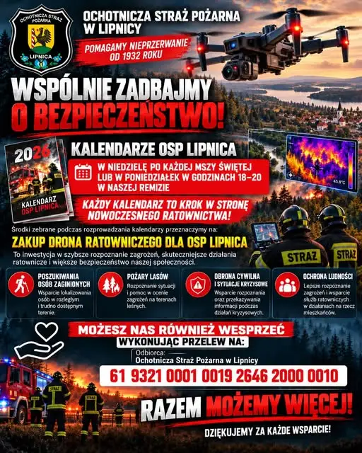 OSP Lipnica zbiera na drona ratowniczego – kalendarze strażackie już w niedzielę