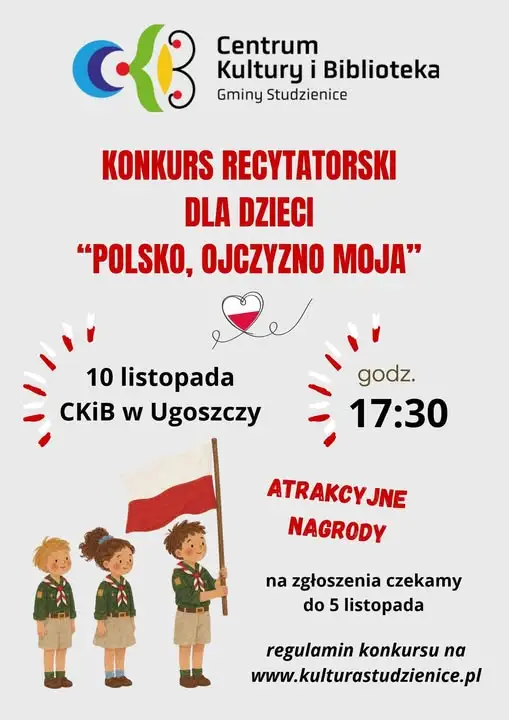 Konkurs recytatorski „Polsko, Ojczyzno moja” w Studzienicach – zapisy do 5 listopada