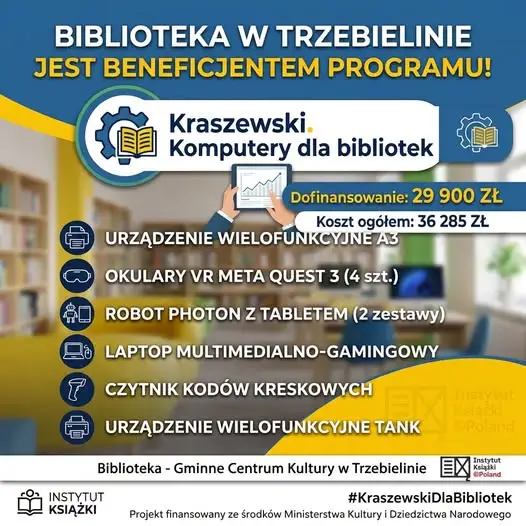 Trzebielino: biblioteka wzbogaciła się o nowoczesny sprzęt dzięki programowi Instytutu Książki