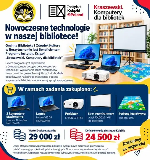 Borzytuchom: biblioteka z nowym sprzętem komputerowym dzięki programowi „Kraszewski”
